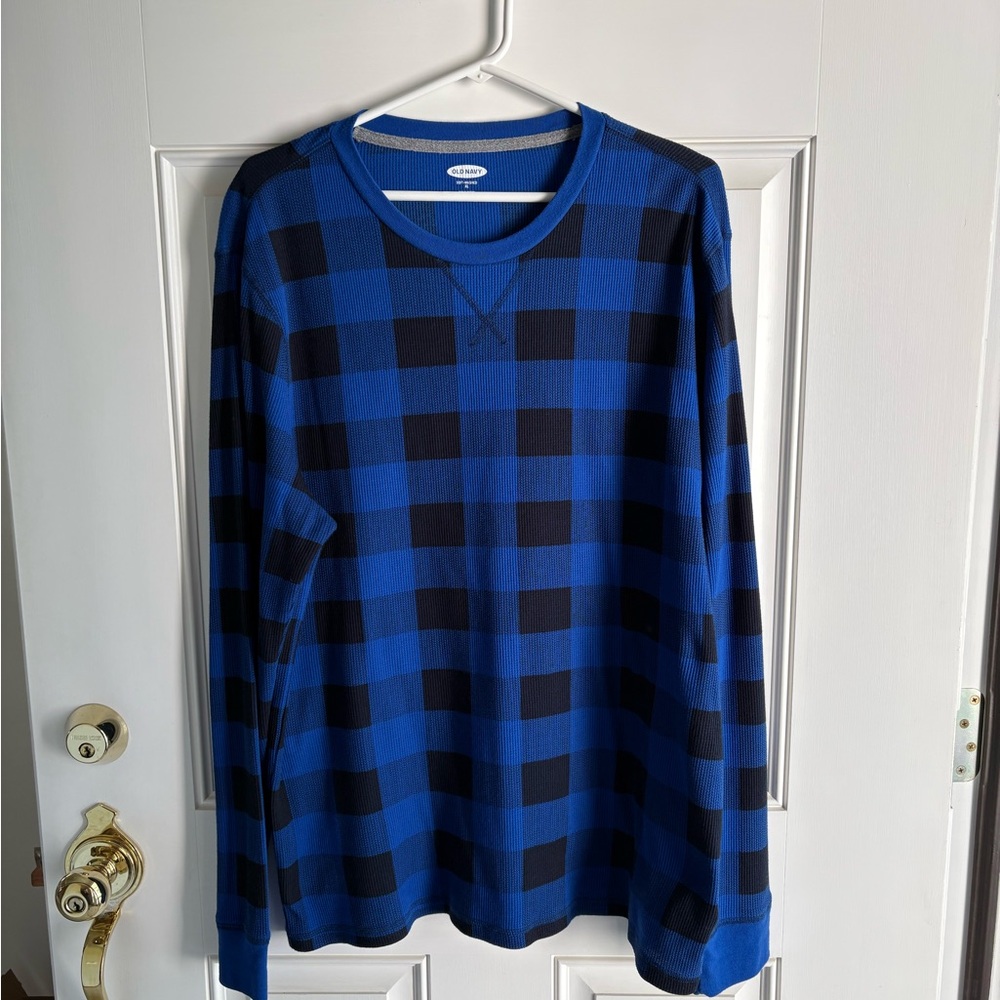 Old Navy Blue and Black Plaid Long Sleeve Shirt